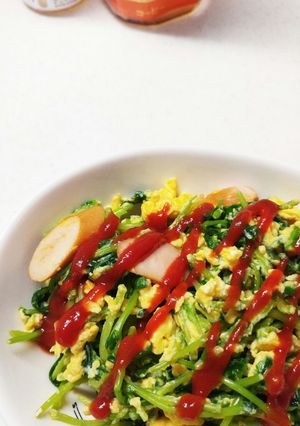 ケチャップかけるだけ！豆苗の卵とじ。-レシピのメイン写真