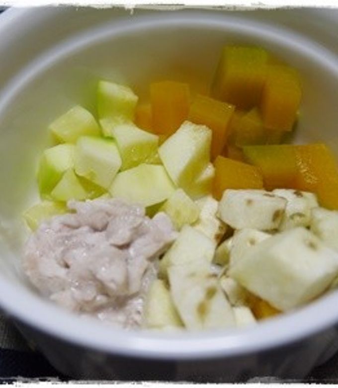 離乳食完了期　豚肉と蒸し野菜の蒸し物-レシピのメイン写真