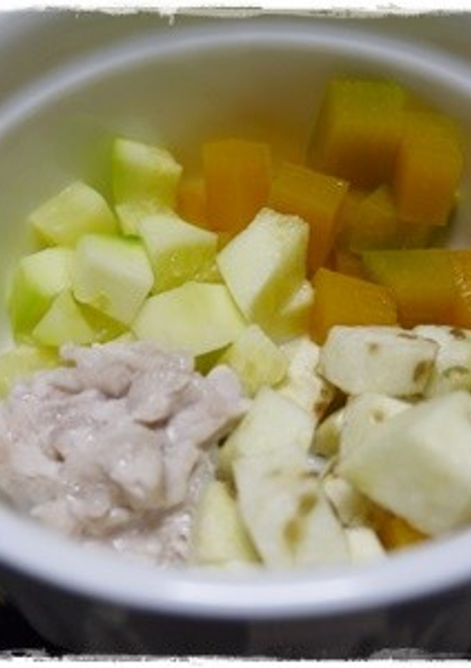 離乳食完了期　豚肉と蒸し野菜の蒸し物-レシピのメイン写真