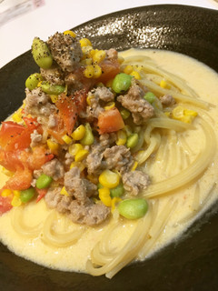 ☆トマトに枝豆!夏野菜の豆乳スープパスタ-レシピのメイン写真