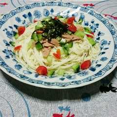 夏野菜とツナ缶で簡単！アレンジそうめん♪-レシピのメイン写真