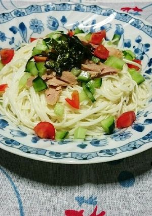 夏野菜とツナ缶で簡単!アレンジそうめん♪-レシピのメイン写真