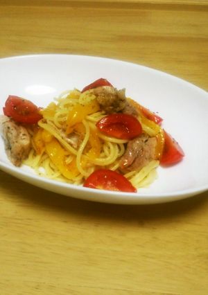焼きパプリカ、トマト、チキンの冷製パスタ-レシピのメイン写真