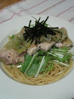 蒸し鶏と水菜の和風パスタ-レシピのメイン写真