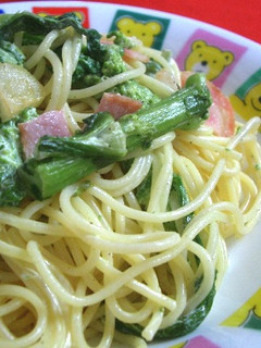 菜の花とベーコンのマヨスパゲティー-レシピのメイン写真