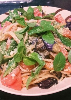 茄子トマトオクラアンチョビパスタ-レシピのメイン写真