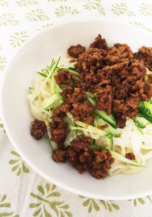 胡瓜とひき肉の冷やし稲庭うどん-レシピのメイン写真