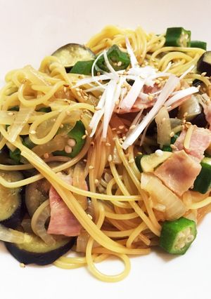 ナスandオクラ和風パスタ！-レシピのメイン写真
