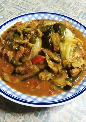 夏野菜(ナス、レタス、トマト)炒め-レシピのメイン写真