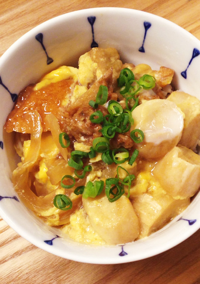 お麩とさつま揚げの卵とじ☆節約丼！-レシピのメイン写真
