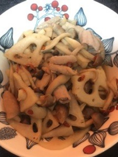 きんぴら蓮根(もつ肉・しめじ)-レシピのメイン写真