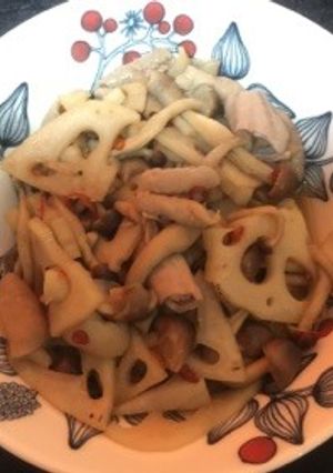 きんぴら蓮根(もつ肉・しめじ)-レシピのメイン写真