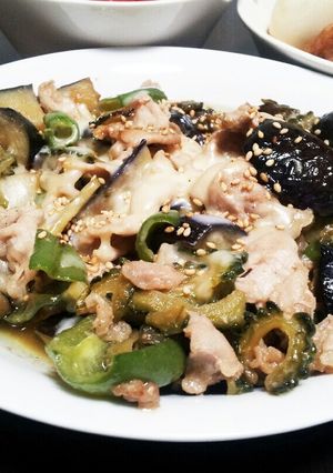【簡単大皿】茄子とゴーヤの味噌マヨチーズ-レシピのメイン写真
