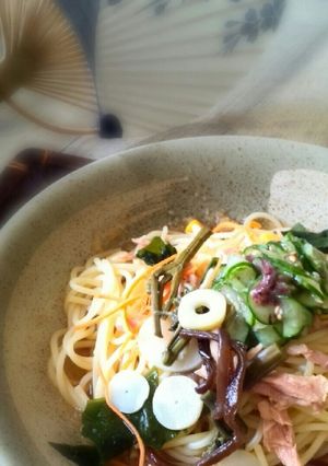 山菜とツナの梅風味パスタ-レシピのメイン写真
