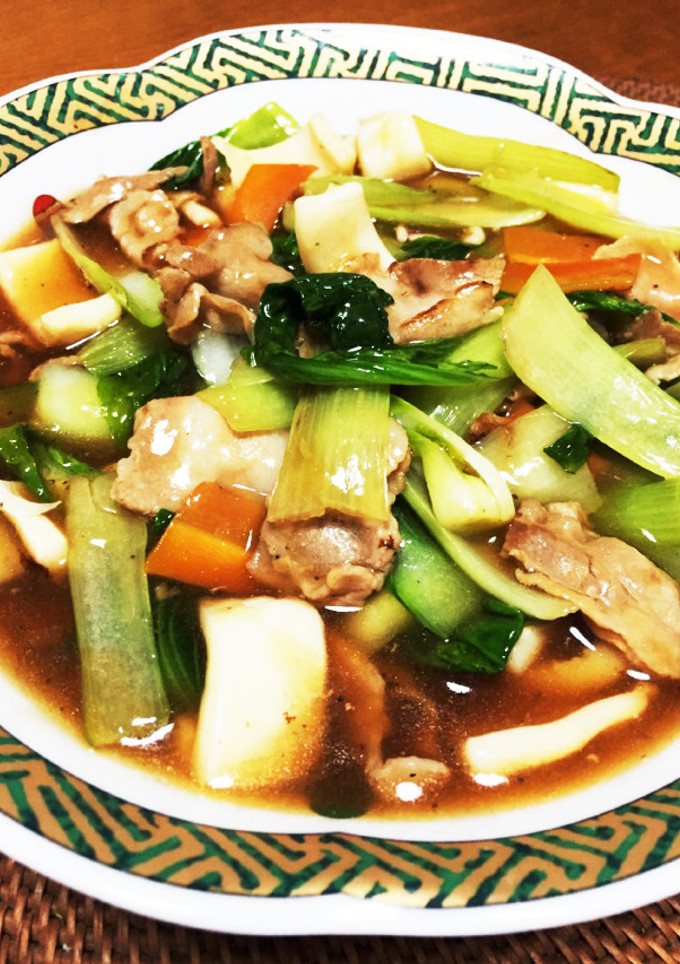 青梗菜、イカ、豚で中華風うま煮。うまうま-レシピのメイン写真