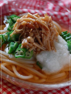 梅なめ茸&オクラのつゆだく冷やしうどん-レシピのメイン写真
