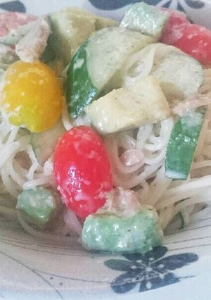 簡単ランチ！サラダ素麺〜ごまだれ風〜-レシピのメイン写真