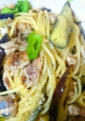 青魚とナス、ピーマンのペペロンチーノ-レシピのメイン写真