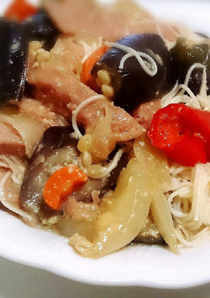 簡単！そうめんとスパムとナスの味噌炒め-レシピのメイン写真