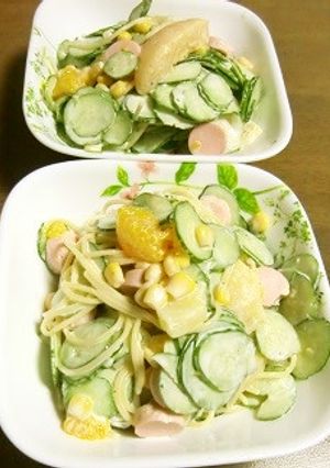 フルーツ缶とコーン缶でスパゲッティサラダ-レシピのメイン写真