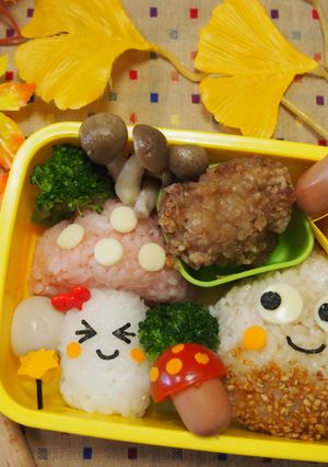 栗くん&きのこちゃんおにぎり弁当-レシピのメイン写真