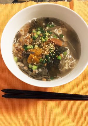【夏疲解消】梅納豆とじゅんさいの温麺-レシピのメイン写真