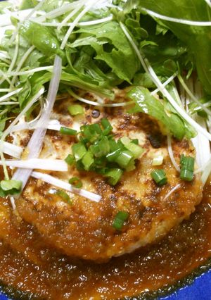 簡単！豆腐ハンバーグ　野菜添え柚子ソース-レシピのメイン写真