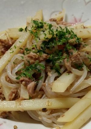 糸こんにゃくとじゃがいもとツナの鰹節炒め-レシピのメイン写真