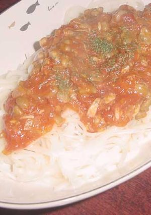 お肉なし！ヘルシー納豆トマトソースパスタ-レシピのメイン写真