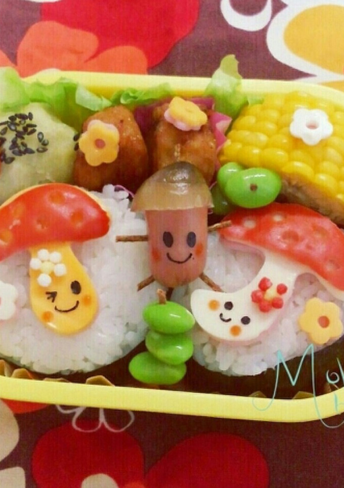 簡単ぺたり きのこの秋キャラ弁-レシピのメイン写真