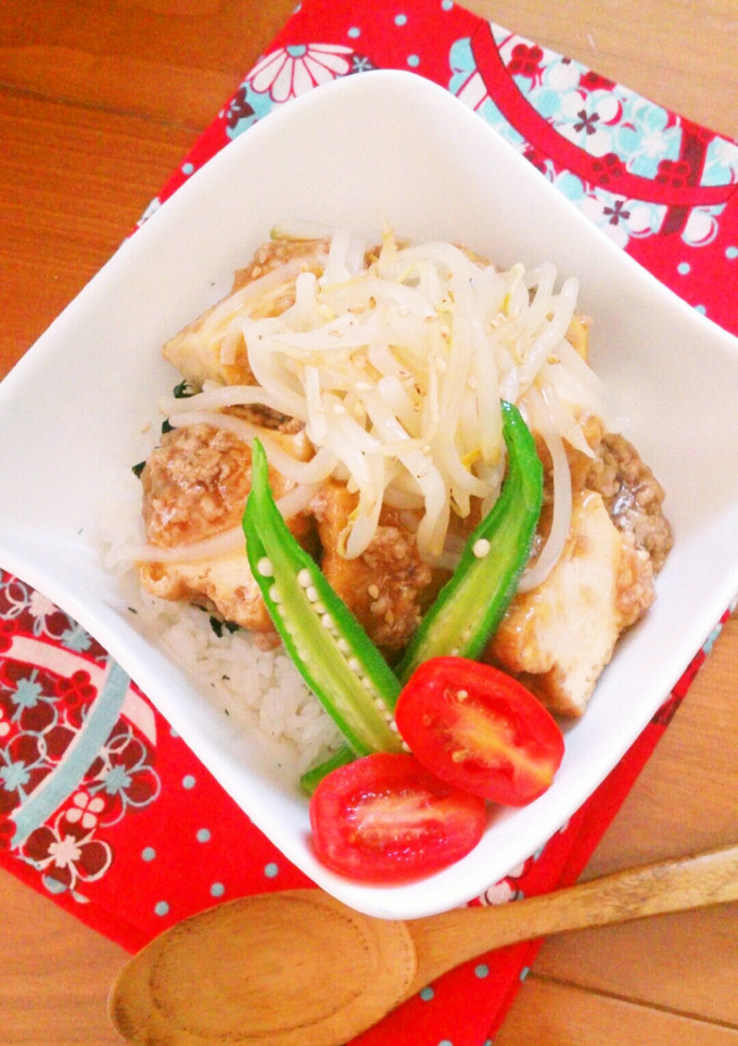 レンジで簡単☆厚揚げのそぼろあんかけ丼。-レシピのメイン写真