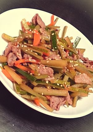 捨てないで!冬瓜の皮と豚肉のきんぴら炒め-レシピのメイン写真