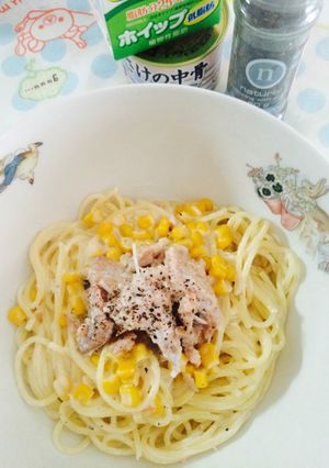 鮭クリームパスタ♪骨缶で簡単♪-レシピのメイン写真