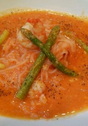 白滝　海老のトマトクリームスパ風-レシピのメイン写真