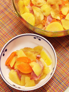 チンしてじゃがいもにんじんベーコン重ね煮-レシピのメイン写真