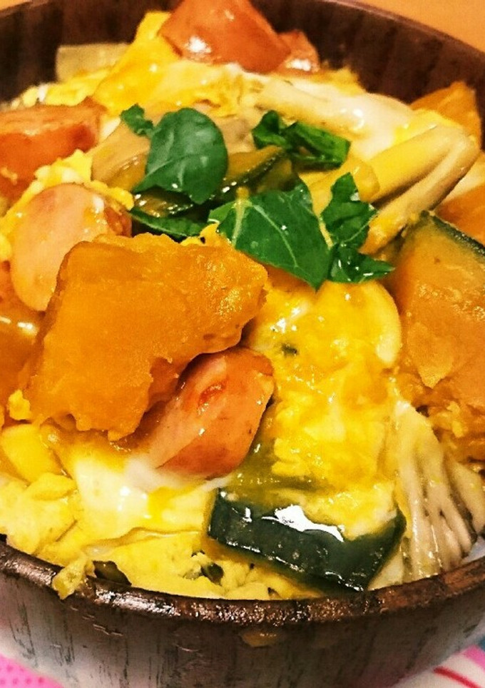 かぼちゃの煮付けとまいたけの秋味覚丼ϋ♡-レシピのメイン写真