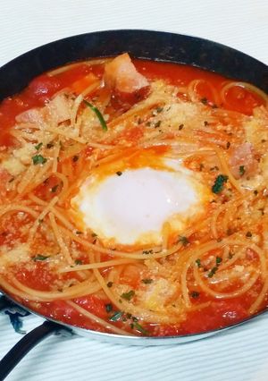 ワンポットで♪とろ旨トマたまパスタ-レシピのメイン写真