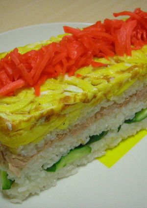 お祝いにピッタリ♪簡単☆ケーキ風押し寿司-レシピのメイン写真