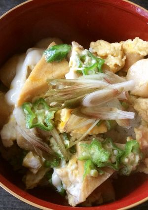 高野豆腐と焼き麩のオクラ卵丼-レシピのメイン写真