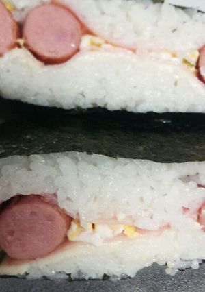 ウインナーチーズ&ハムたまご♪おにぎらず-レシピのメイン写真
