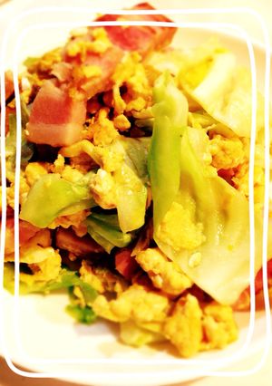 超早！ベーコンとキャベツと卵の昆布茶炒め-レシピのメイン写真
