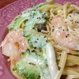 エビとゴーヤ味噌クリームワンポットパスタ