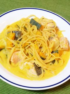 ワンポット♡鮭と南瓜の濃厚クリームパスタ-レシピのメイン写真