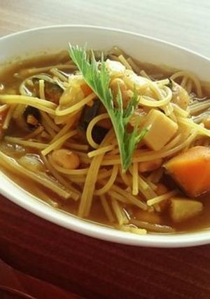 和風カレースープでワンポットパスタ-レシピのメイン写真