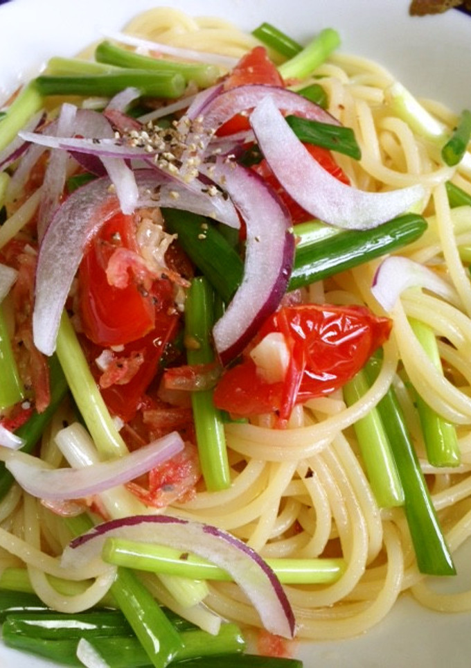 桜エビかおる♡青ねぎとトマトのパスタ-レシピのメイン写真