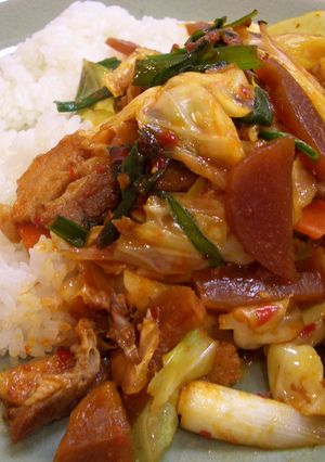 旨っ♡豚バラ肉と漬物の甘辛ピリリ丼　-レシピのメイン写真
