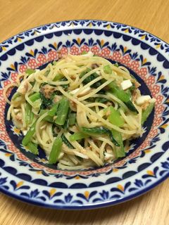 小松菜と鯖の味噌煮缶サラスパ-レシピのメイン写真