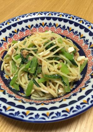 小松菜と鯖の味噌煮缶サラスパ-レシピのメイン写真