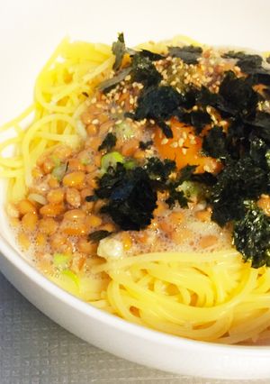 柚子胡椒と卵のノンオイル手抜き納豆パスタ-レシピのメイン写真