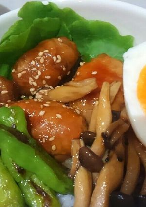 かぼちゃと長芋を巻いて*かんたん角煮風丼-レシピのメイン写真